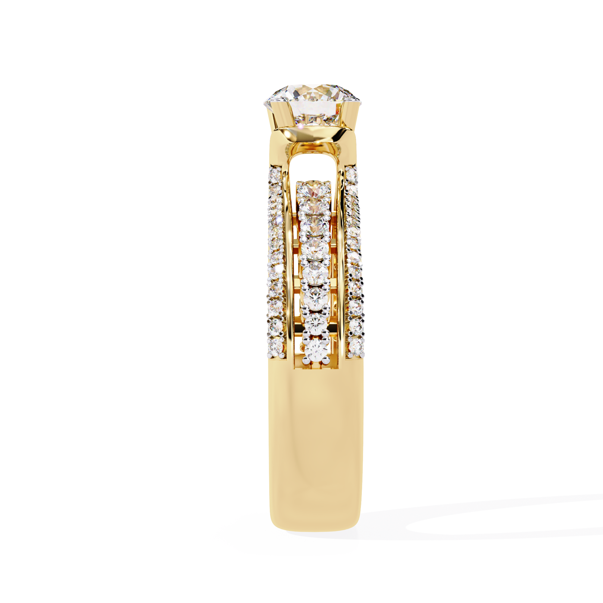 Solitairekart – 1.23 ct Triple Row Solitaire Ring Lab Grown – 14K Yellow Gold